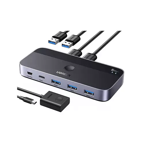 UGREEN CM662 (15705) Dual USB Male to Tri USB 3.0 & Type-C Female Gray Sharing Switch #15705 (2 in 4 Out, Remote)
