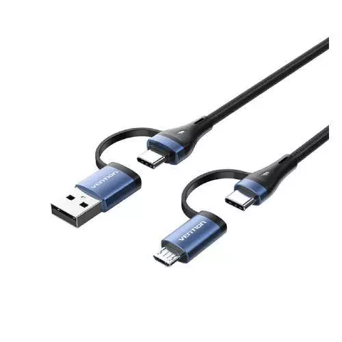 Vention CTLLG 4-in-1 Cotton Braided 1.5m USB 2.0 5A Cable- Blue