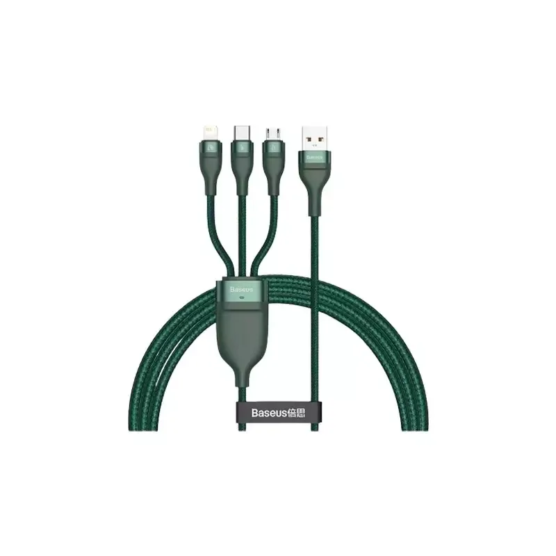 Baseus USB Male to Micro USB Type-C Male 1.2M Lightning Charging Data Cable (Green)