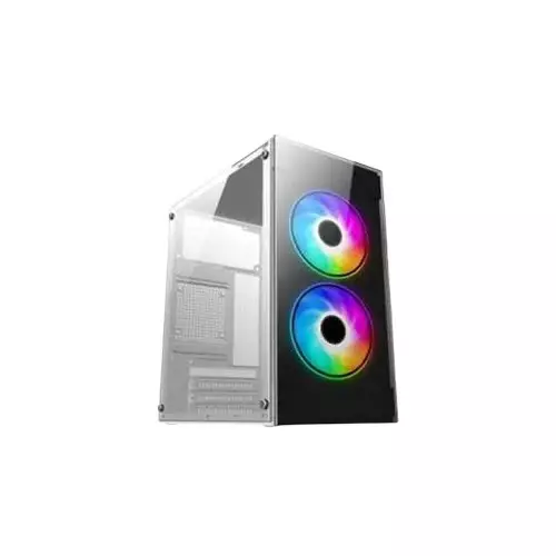 PC Power Crystal Glass Mini Tower Micro-ATX Gaming Desktop Case with Standard PSU (Mini White)