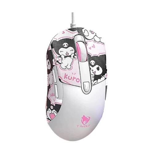 T-WOLF G550 RGB Wired White Gaming Mouse With Pink Gengar Kuromi Sticker