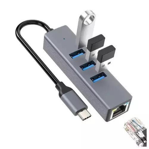 Xtreme Type-C Male to Tri USB 3.0 & Lan Female Grey Multi-Interface HUB #XH403CG
