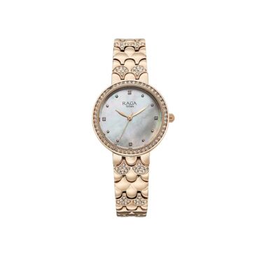Titan Raga Spotlight Quartz Analog White Dial Rose Gold Metal Strap Women's Watch(95422WM01)