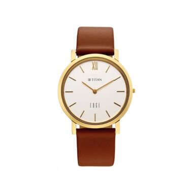 Titan Edge Dynasty White Dial Brown Leather Strap Quartz Analog Watch for Men (1595yl07)